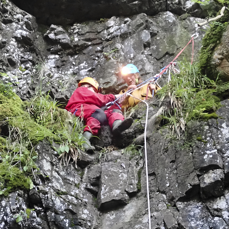 Pacticing abseiling in daylight 