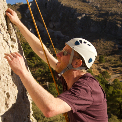 View of spanish cliff towering above village