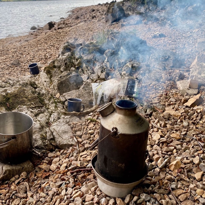 Wood fired kettle on the shore